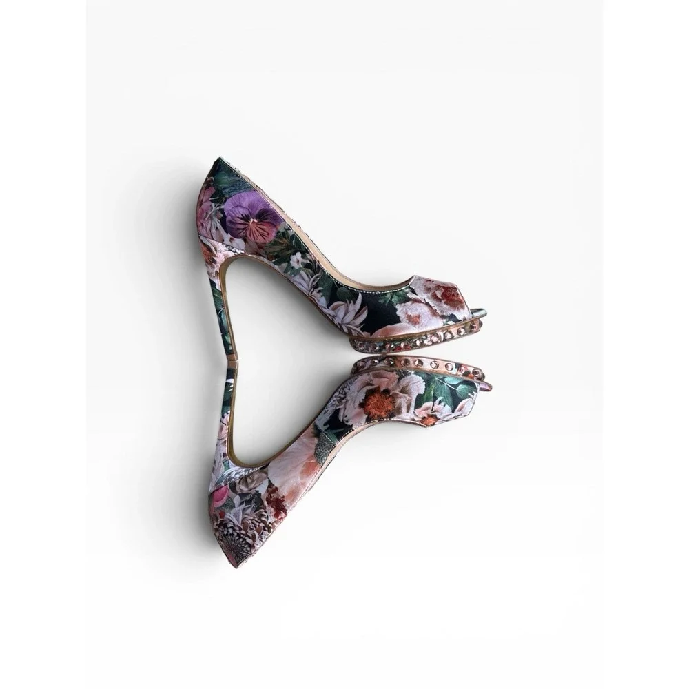 Ted Baker Leonar Floral Satin Peep Toe Platform Heels Rhinestone US 7.5 GORGEOUS